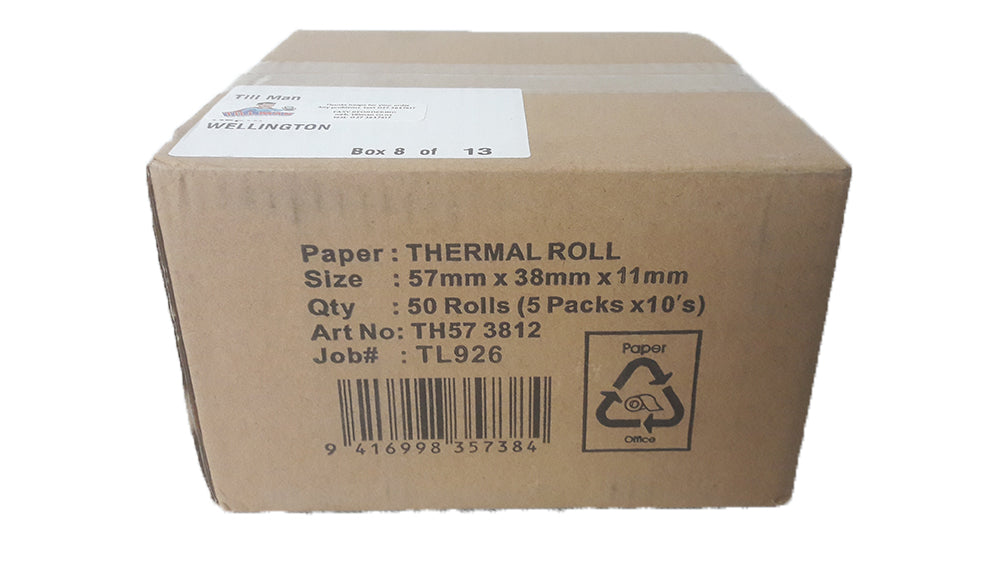 57x38mm NZ Eftpos Thermal Paper Rolls - 50 rolls of 57mm x 38mm